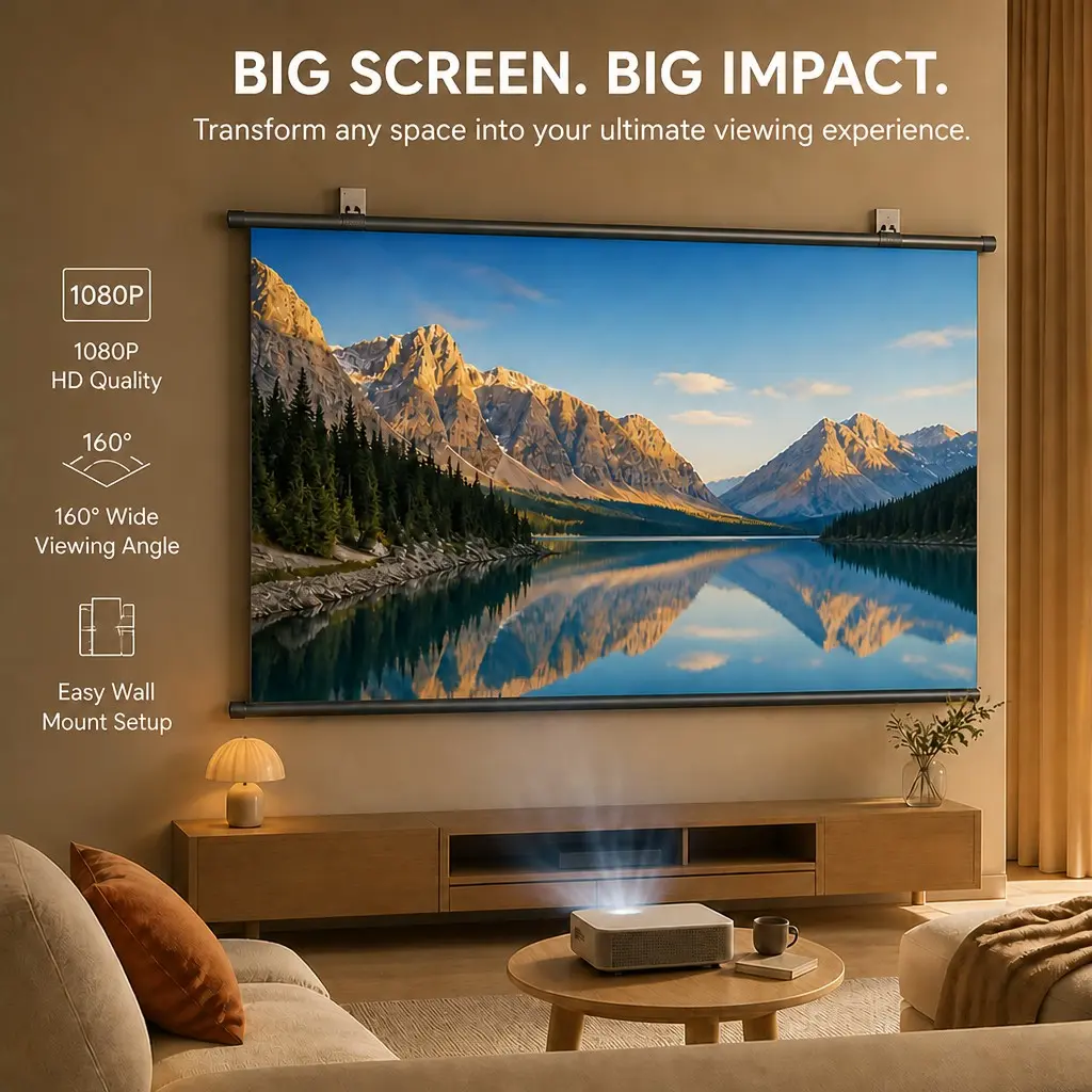 Wall-Mounted Projection Screen, Anti-Glare, Portable, Easy Installation, 4K HD, Living Room, Bedroom, Office, Conference Room Use