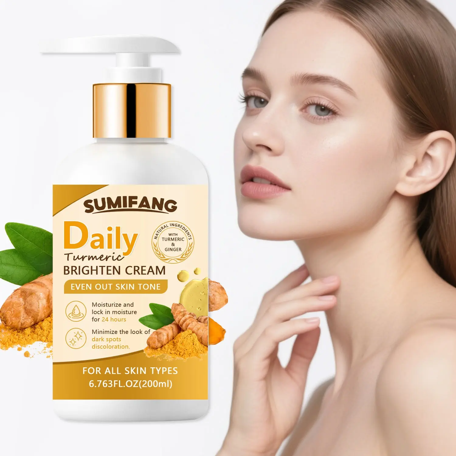 200ML Turmeric Body Brightening Cream, Contains Curcumin, Shea Butter, Vitamin E, Hyaluronic Acid, Even Skin Tone, Moisturizing, Spot Lightening