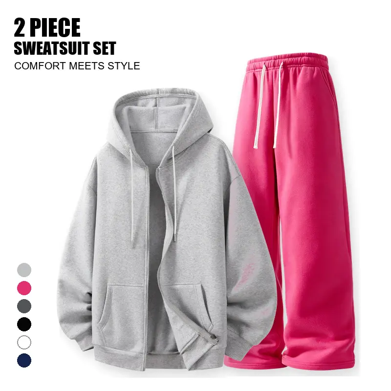 Mixed-Color 2-Piece Men's Sweatsuit Set 4, Full-Zip Drawstring Hoodie and Loose-Fit Sweatpants Outfit with Long Sleeves, Elastic Waist and Pockets, Sizes S-XXL, Casual Daily Tracksuit