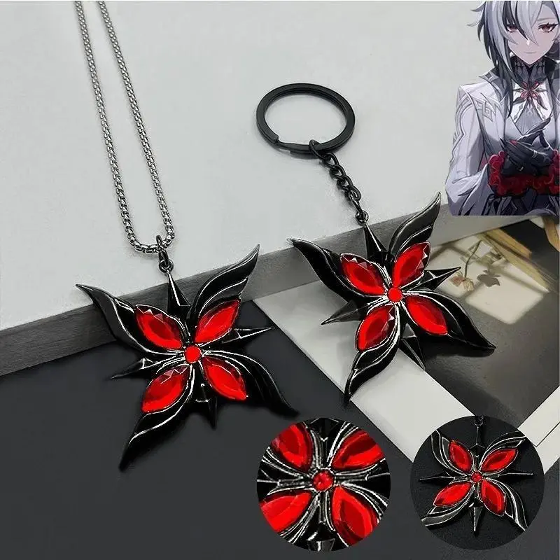 Anime Game Genshin Impact Arlecchino Fatui The Knave Necklace Cosplay Fatui Harbinger Red Rose Gothic  Cosplay Accessories