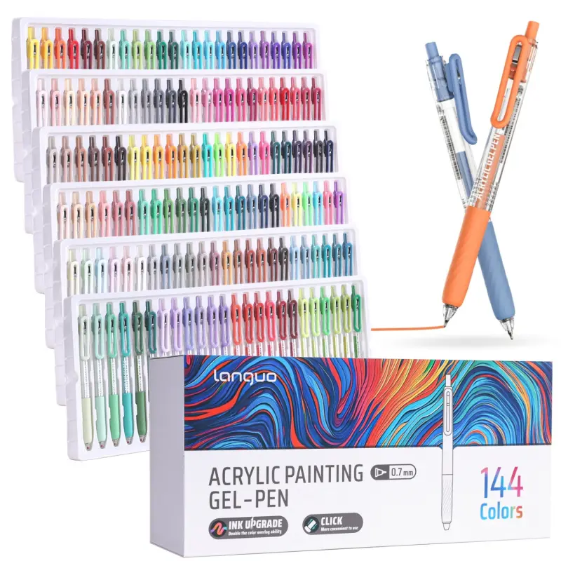 36/54/72/90/144 Colors Retractable Acrylic Gel Pens, 0.7mm Fine Tip Large-Capacity Ink Markers, Vibrant Rich Shades Stackable Color Drawing Pens with Clip for Diaries, Card Making, Coloring, and Doodling Art Supplies Doodle Set