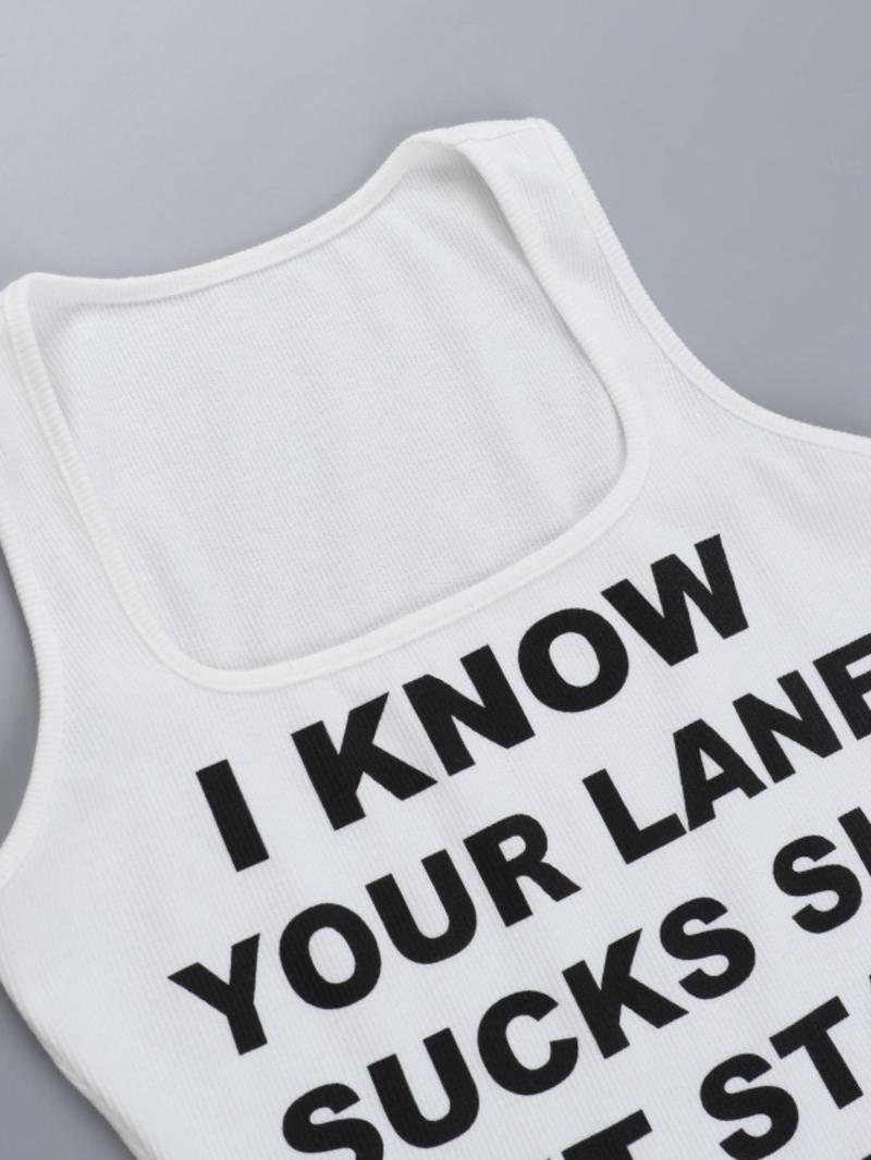 Women's Letter Print Tank Top, Casual Sleeveless Top for Summer, Ladies Clothes for Daily Wear, Womenswear