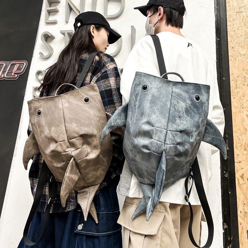 Y2K Funny Whale Shark Shape Backpack Durable Large Capacity Travel Bag Women Men Cute Outdoor Cartoon Knapsack Student Schoolbag