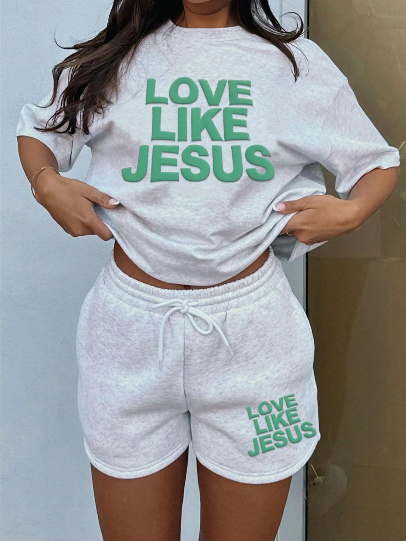 Women's Letter Print Tee & Drawstring Waist Shorts Set, Cozy T-shirt & Shorts for Daily Outdoor Wear, Ladies Summer Clothes, Suits