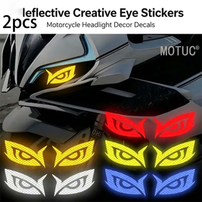 2pcs Reflective Motorcycle Headlight Stickers, Cool Eye Design, Waterproof Self-Adhesive, Night Safety, for Motorcycles, Scooters, Helmets