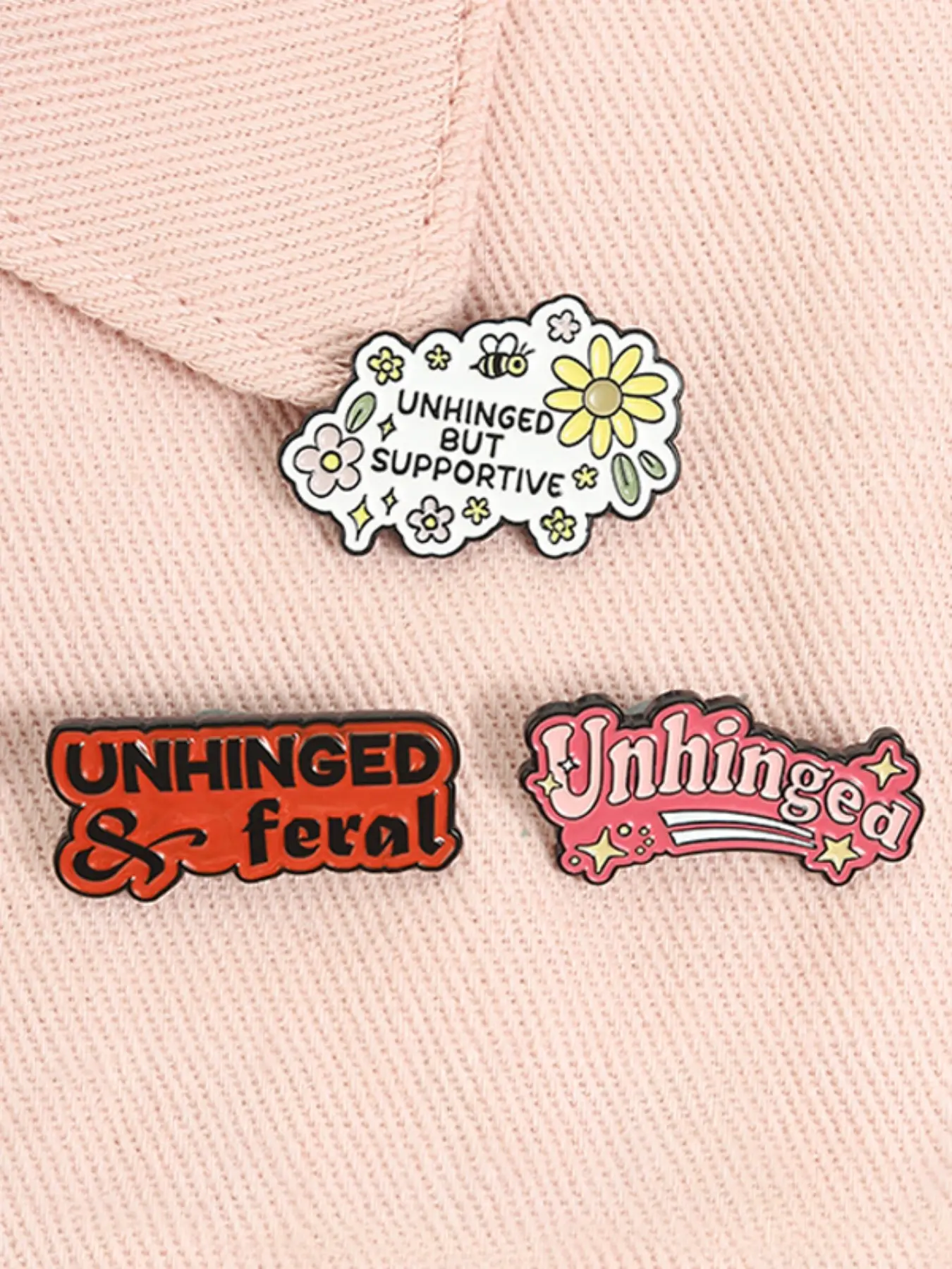 3pcs/set Emotional Expression Enamel Pins Funny Quotes Unhinged But Supportive Unhinged Mental Health Alloy Brooches Lapel Backpack Badge Fashion Jewelry Accessories Gifts for Friends