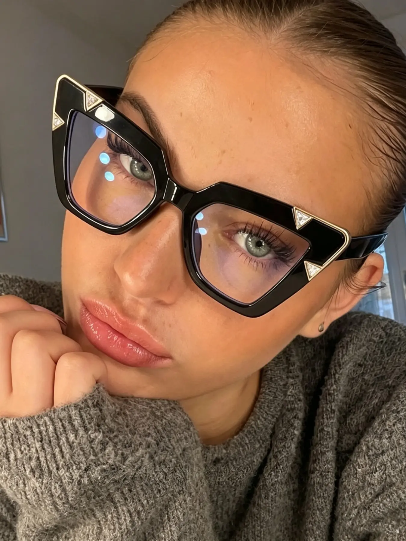 New Trendy Cat Eye Rhinestone Y2K Glasses, Unisex Casual Retro Style, Perfect for Parties, Holidays, Daily Wear, High-End Simple Design