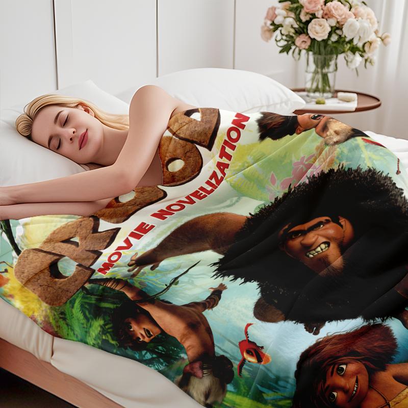 Soft Flannel Throw Blanket, DreamWorks The Croods Movie Poster Art Blanket, Cozy Grug & Eep Cartoon Blanket for Couch Bed, Aesthetic The Croods Movie Decorative Blanket Gift for Kids & Fans