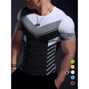 Fast drying high elasticity men's sports T-shirt - polyester blend, round neck, short sleeved, tear resistant, knitted fabric, slim fit - suitable for 3D sublimation of running, yoga, training, hiking, leisure and sportswear