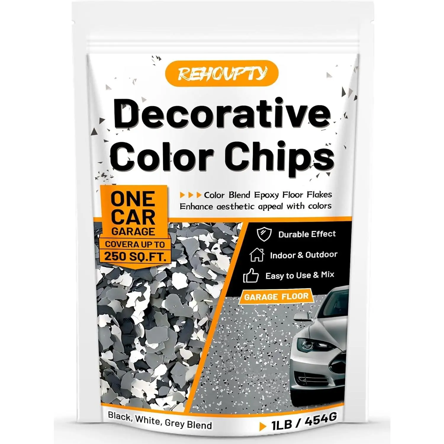 Decorative 3-5MM Epoxy Floor Flakes Paint Chips for Stone Carpet Garage Floors Walls Interior Exterior House Painting Black White Gray 1lb