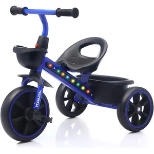 Kids Tricycle with Colorful LED Lights for Toddlers 1-3 Years, Stable 3-Wheel Design & Storage Basket for Fun Indoor Outdoor Ride, Gift for Baby Boy Girl