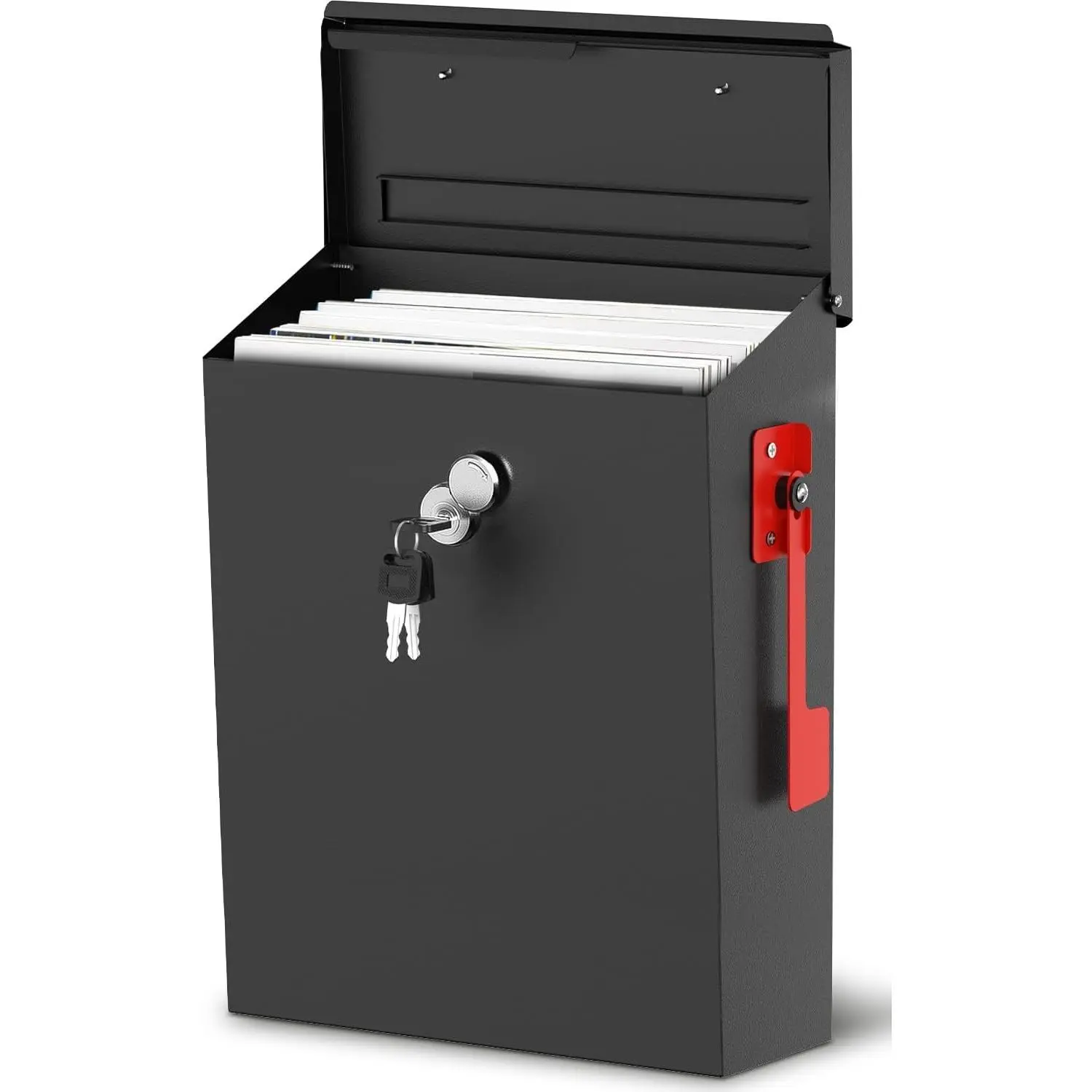Wall Mount Mailbox for Outside with Key Lock, Black, 10''x4.2''x12.6''