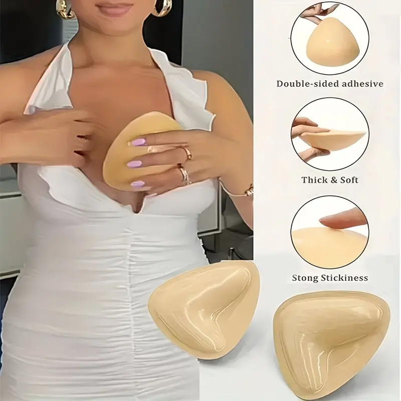 2-Pack Thick Triangle Push-Up Pads, Reusable Self-Adhesive Invisible Bra Inserts, Push Up Sticky Bra Inserts, Soft and Comfortable, Ideal for Women