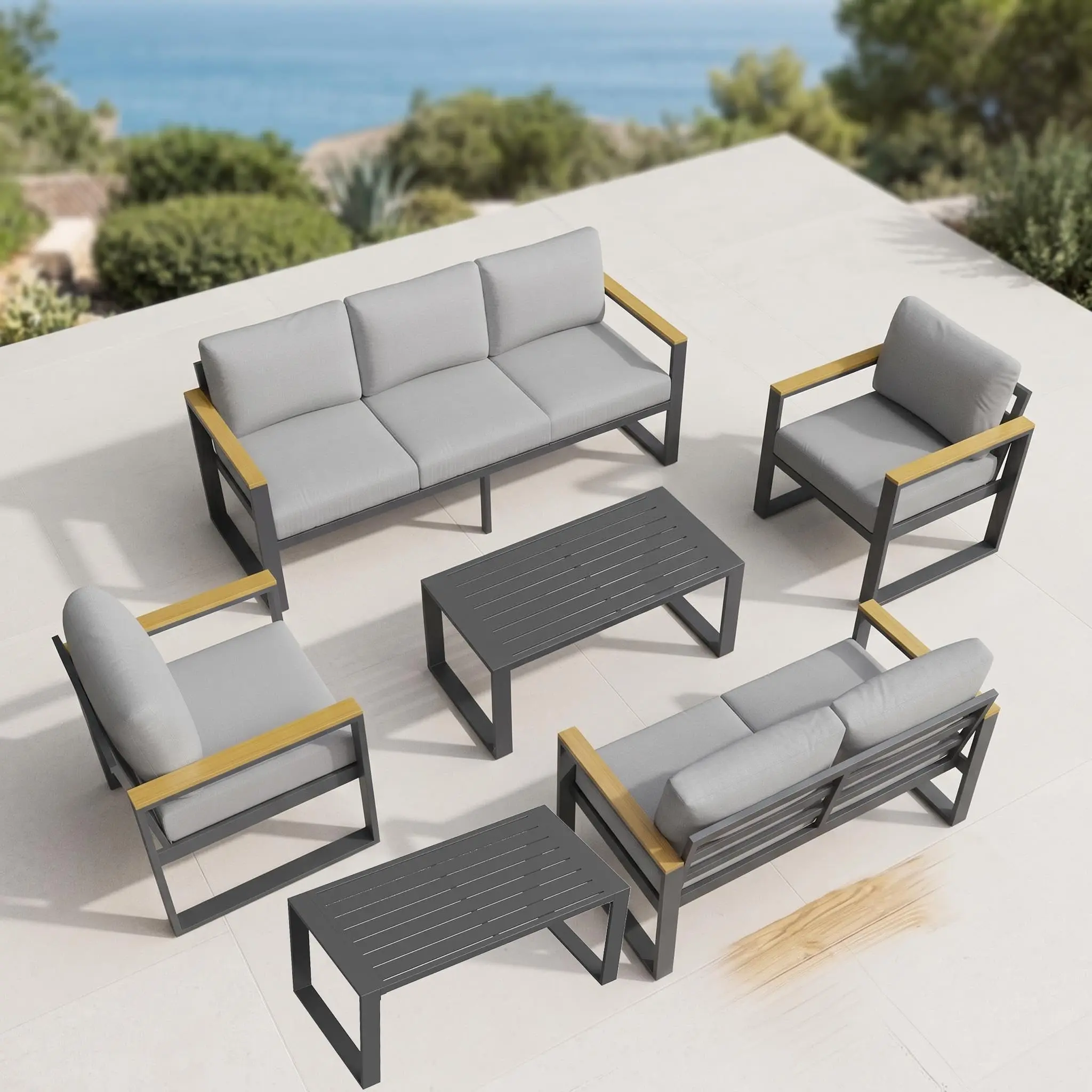 GARVEE Aluminum Outdoor Patio Furniture Set with Coffee Table, 5 Piece Patio Conversation Sets with Washable Thick Cushions, Outdoor Sectional Furniture Set for Porch, Balcony, Deck, Yard, Graphite