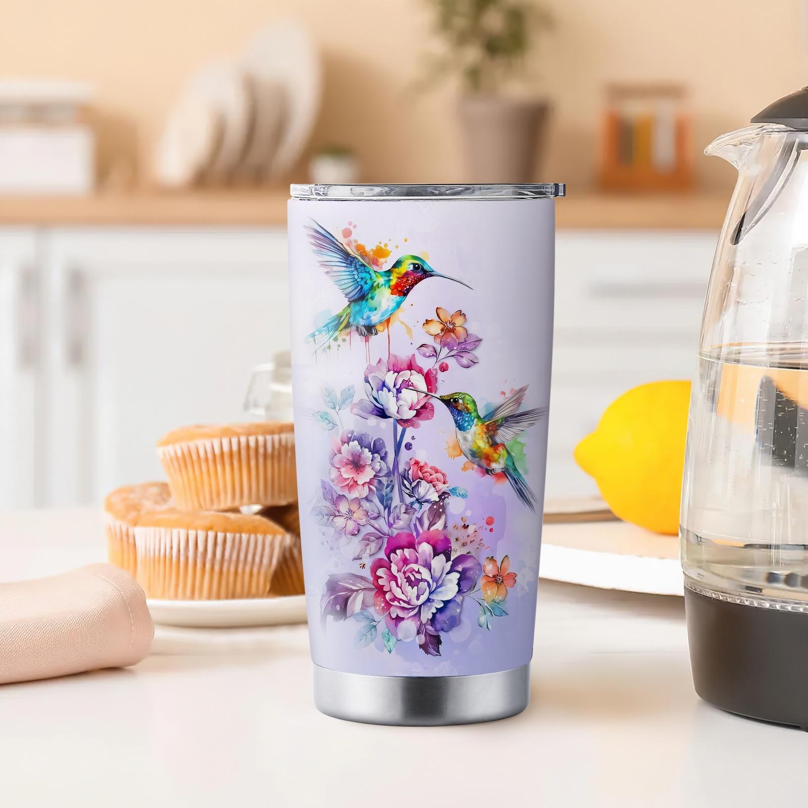 1pc/20oz Purple Hummingbird Theme Water Cup, Stainless Steel, Coffee Cup, with Lid, Hummingbird Gifts for Women, A Birthday Or Christmas Gift for Friends, Family, Parents, Daughters, A Christmas Gift for Hummingbird Lovers, Cold And Heat Preservation