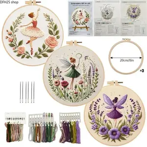 Flower Fairy Cross Stitch Embroidery Kit for Beginners, DIY Needlework Craft Set with Printed Pattern for Home Decor and Creative Projects
