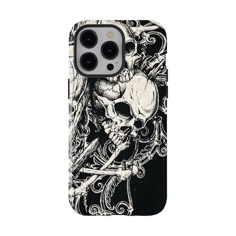 Dark Gothic Thorn Skull Punk Rose Heart Style Phone Cases For iPhone 17 16 15 14 13 12 Promax Pro Plus, Double-layer hard shell protection,best Gift