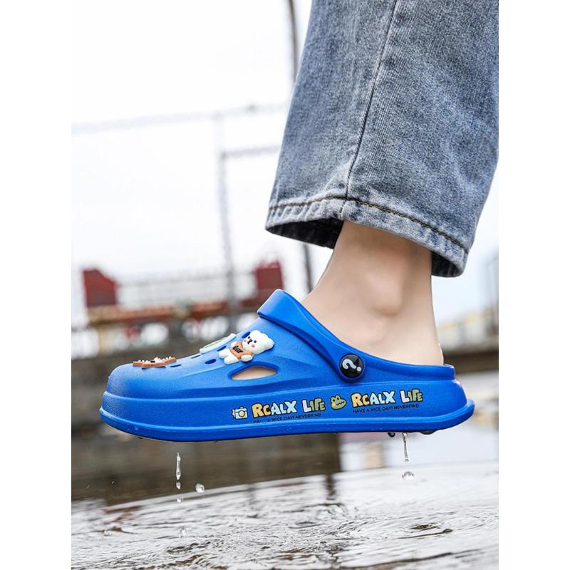 (New)Women's Cute Cartoon Bear & Flower Decor Clogs, Casual Comfortable Breathable Clogs, Fashionable Shoes for Outdoor & Beach