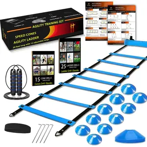 Speed Agility  Set, Includes 1 Agility Ladder, 4 Steel Stakes, 1  Headband,1 Jump Rope, 10 Disc Cones and Gym Carry Bag - Speed  Equipment for Soccer Football Basketball