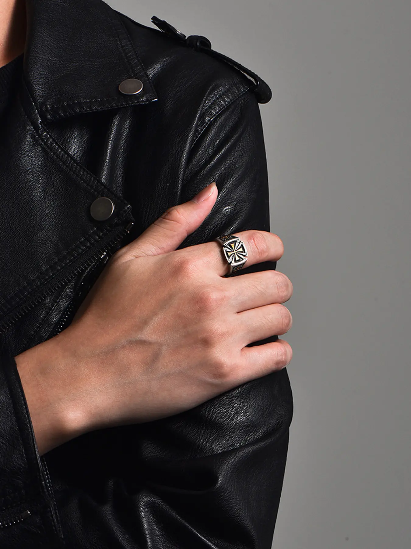 Punk Style Stainless Steel Ring, Wing Cross Graffiti Letter Open Ring, Unique Fashion Accessory, Durable Daily Wear Jewelry