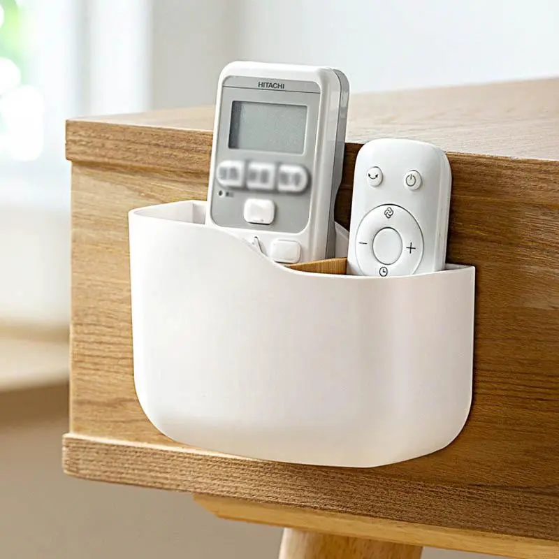 Remote Control Holder Wall Mount, Small Adhesive Remote Control Organizer Box With Removable Divide, Universal Remote Control Storage Box For Home Office, Available Wired Charging