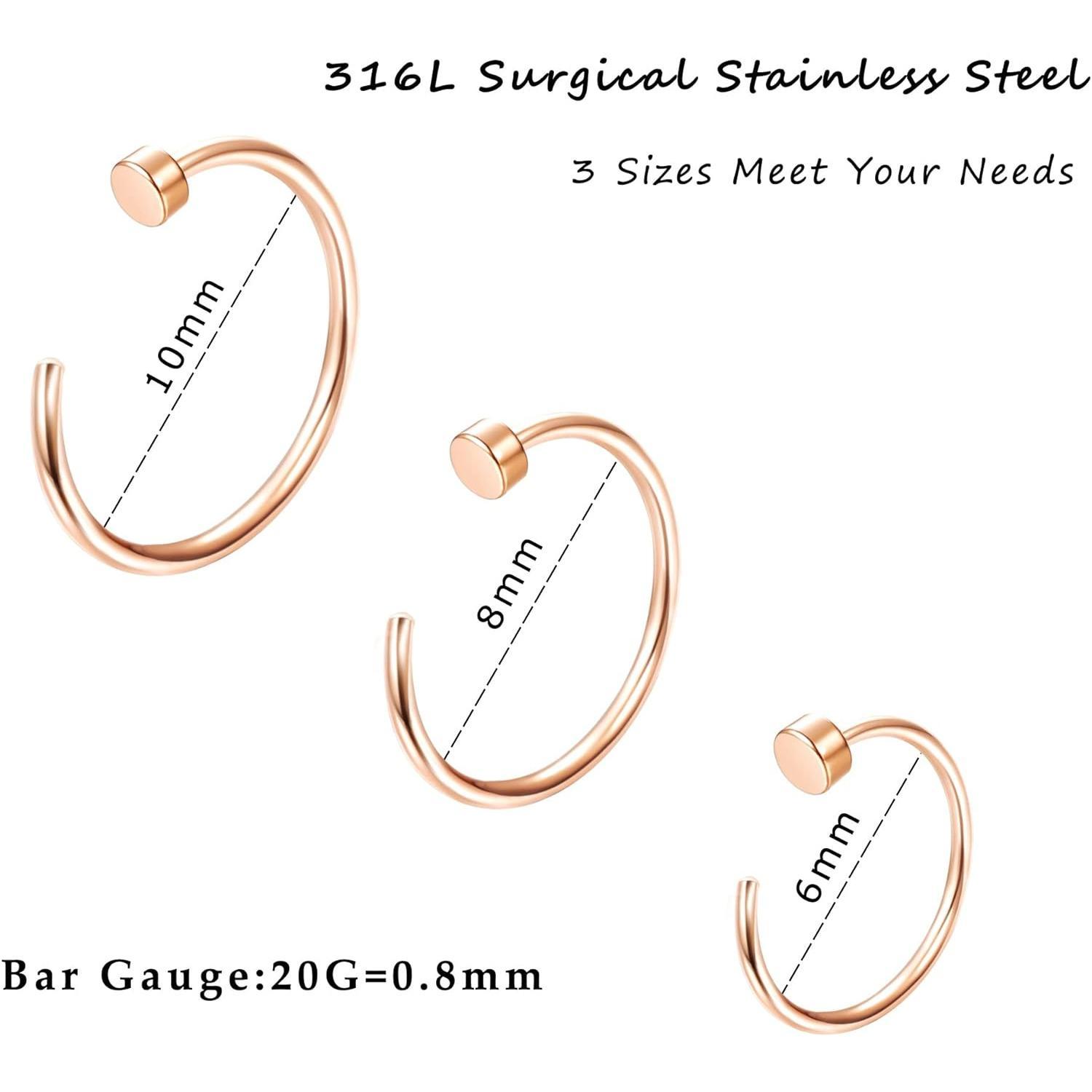 FINREZIO 20G 36PCS 316L Stainless Steel Nose Ring Hoop Nose Piercing Jewelry for Women and Men Colored Hoop Nose Ring 6mm 8mm 10mm 12mm Daily FINREZIO 20G 36PCS 316L Stainless Steel Nose Ring Hoop Nose Piercing Jewelry for Women and Men Colored Hoop Nose Ring 6mm 8mm 10mm 12mm Daily