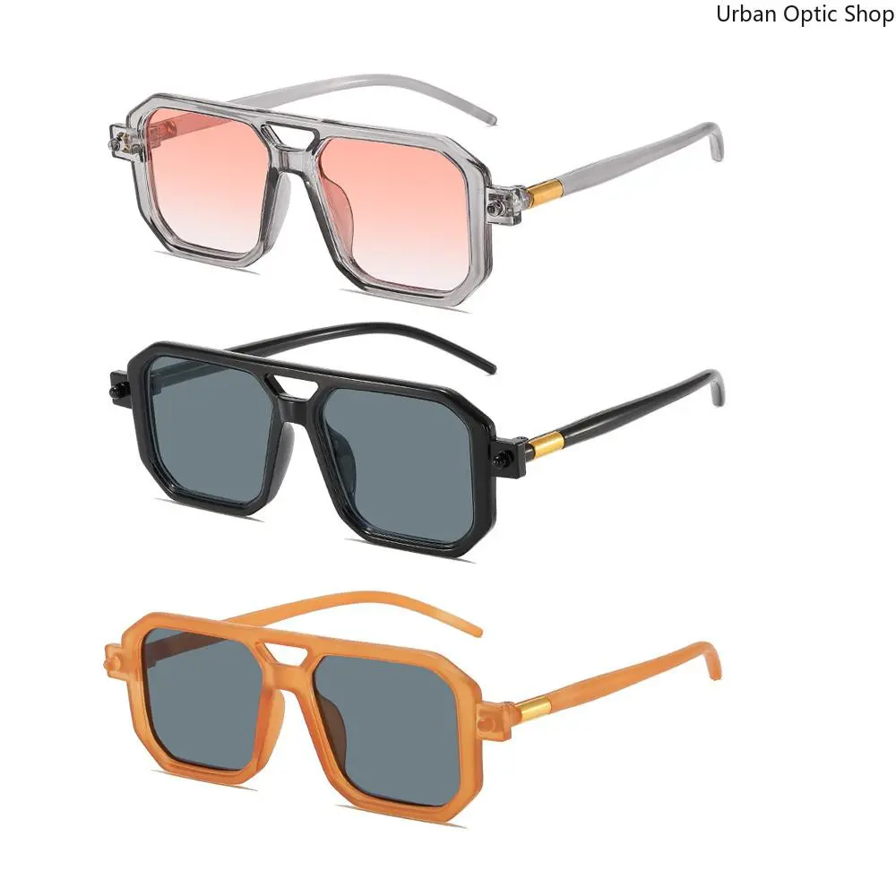 Unisex 3-Pack Retro Double-Bridge Octagonal Sunglasses, UV400 Gradient Tinted Tac Lenses, Lightweight TR 90 Nylon Casual Eyewear for Daily Outdoor Beach Use