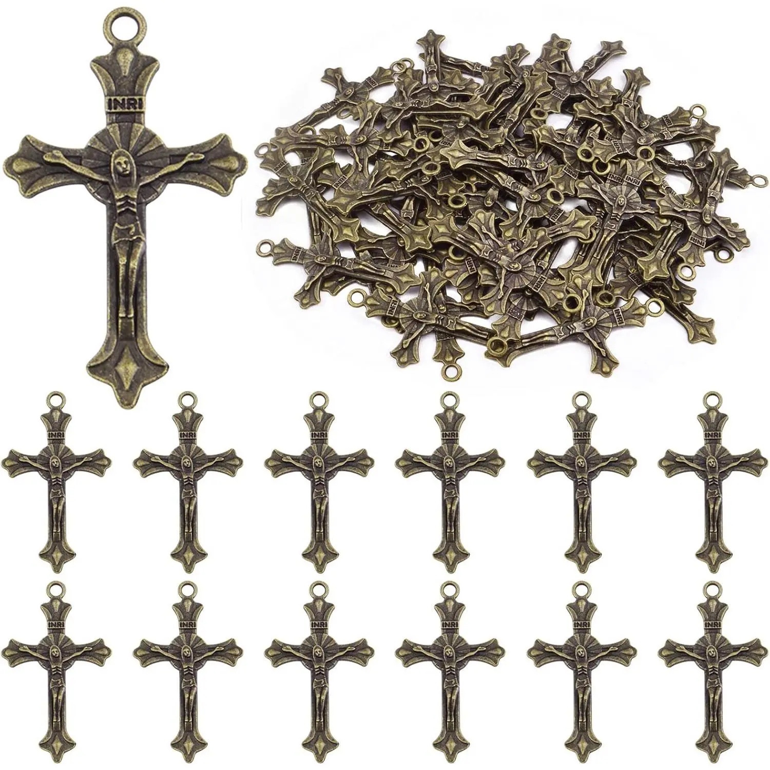 Cross Pendant Charms, 50pcs Alloy Jesus Peace Crucifix Pendants Jewelry Findings Accessories for DIY Handmade Bracelet Necklace