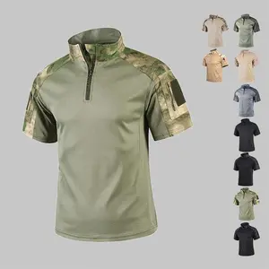 3 Pack Men's Tactical Shirts Short Sleeve, 1/4 Zip Stand Collar Combat Shirts with Arm Pockets, Quick Dry Breathable Military Shirts for Hiking Camping Hunting Work Daily Wear
