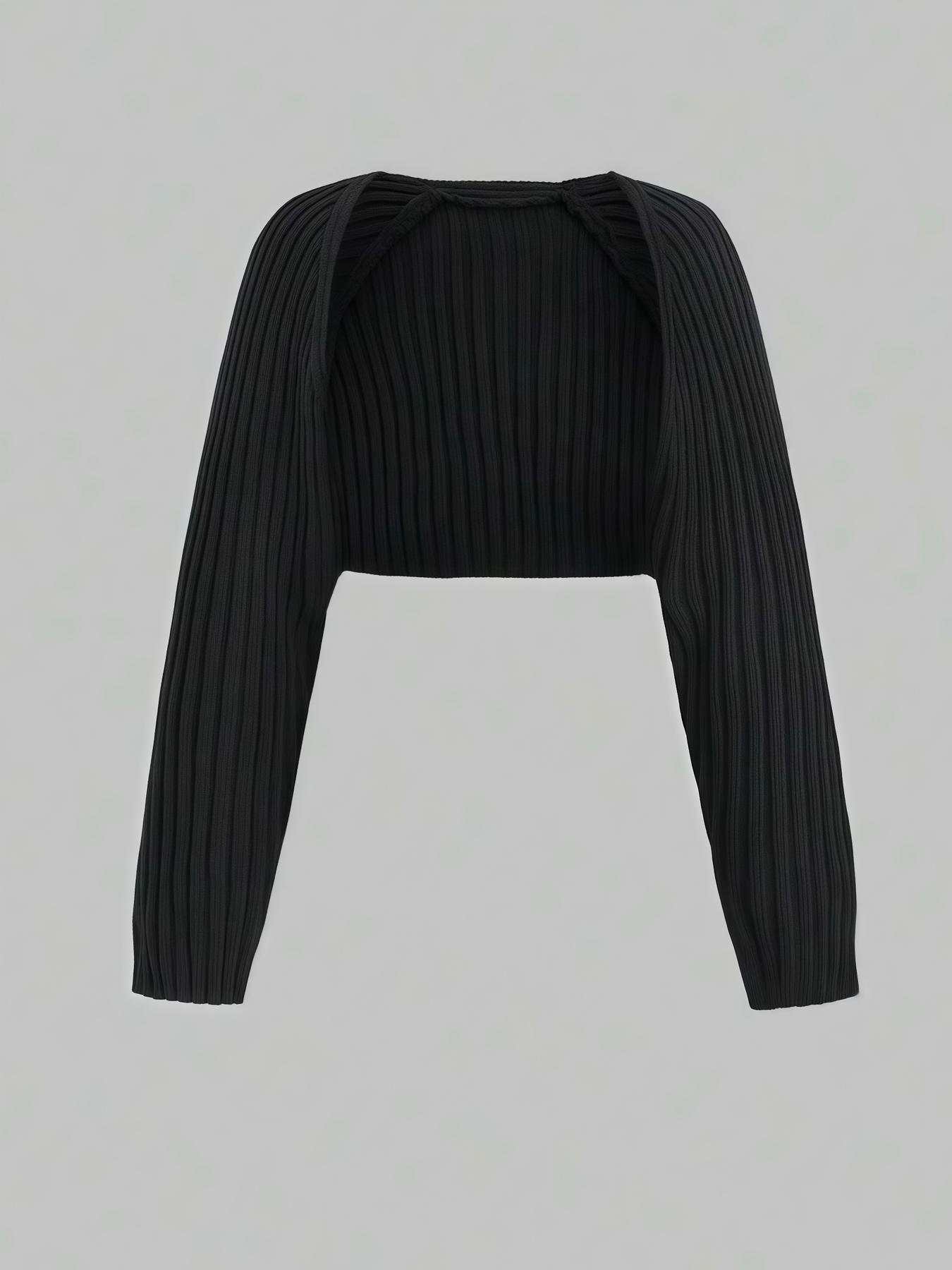 Women's Solid Crop Cardigan, Casual Basic Long Sleeve Open Front Knitwear for Spring & Fall, Fashion Women's Knit Clothing for Daily Wear, Tops