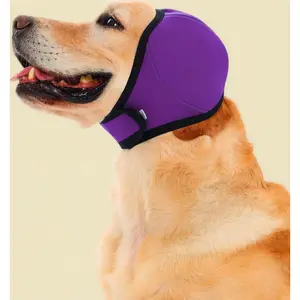 Dog Head Wrap - Quiet Ears for Anxiety, Waterproof Dog Calming Hood, No Shake Ear Cover Snoods for Thunder, Lightning, Fireworks, Vet Visits, Polyester and SBR Diving Fabric, Purple, Medium