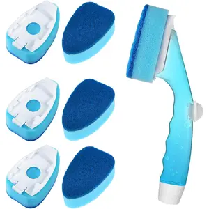 Non Scratch Dishwand Refill with Handle, 6 Heavy Duty Dish Wand Refills, Replacement Sponge Heads Set, Soap Control Dispenser Scrubbers, Dishwashing Scrub Dispensing Brush, Dishwasher Cleaning Tool