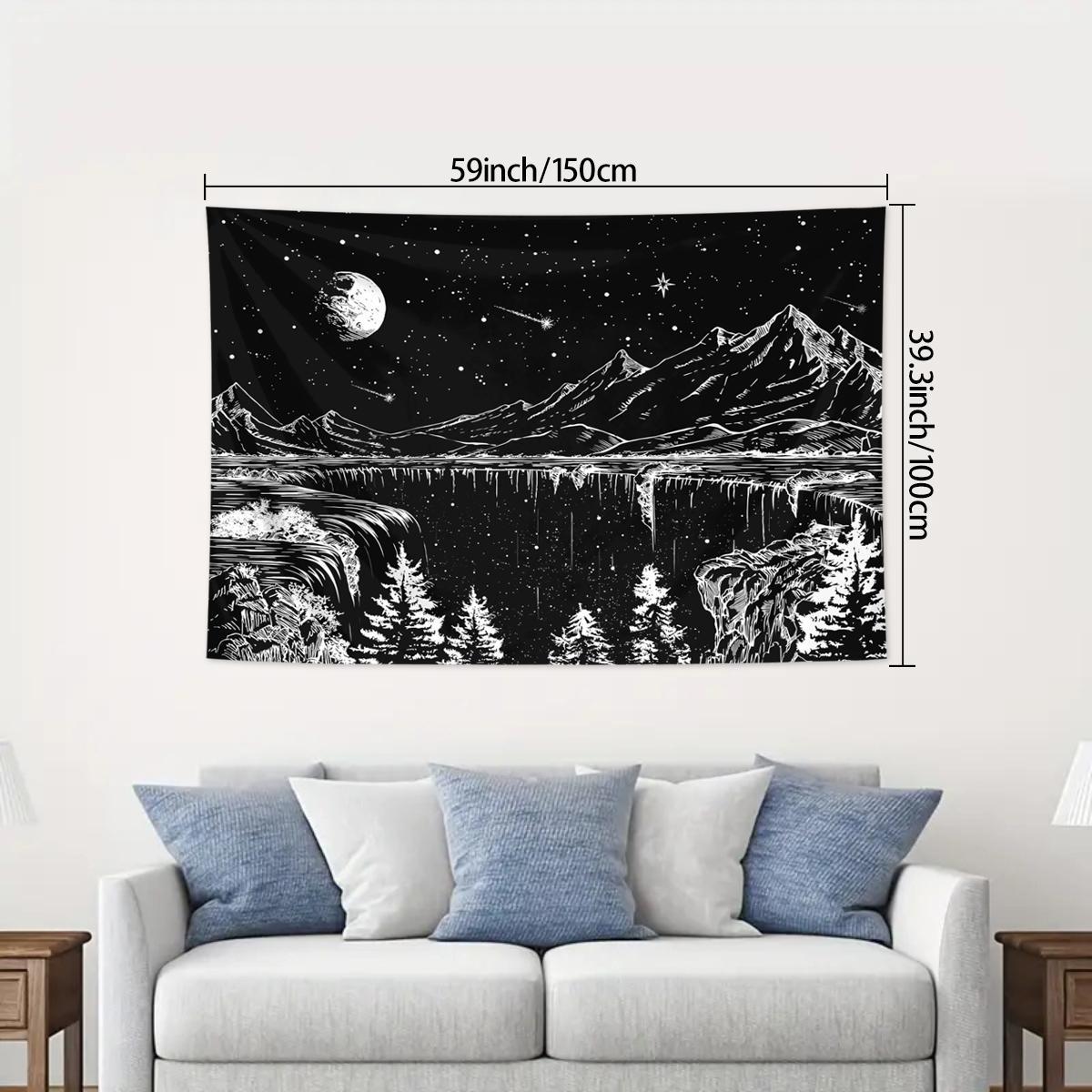 Abstract Starry Night Mountain Landscape Pattern Tapestry for Mean Girls Decorations, 1 Count Wall Hanging Tapestry Art for Home Living Room Bedroom Decor, Tapestry Wall Mural