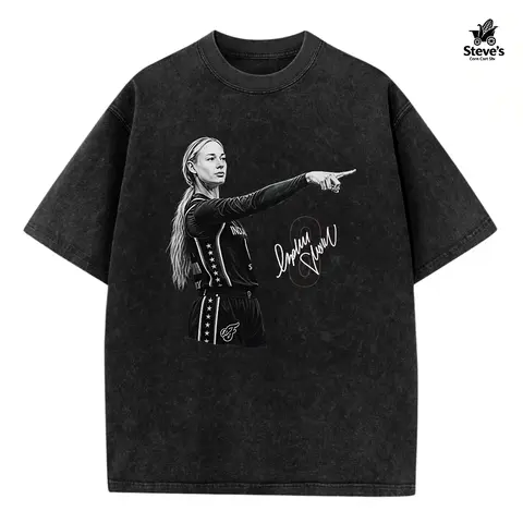 Men's Casual Soft Cotton Customized Washed T-Shirt - Short-Sleeve Round Neck, Sophie Cunningham Pointing Double Print, Figure-Hugging Multi-Size Breathable Machine-Safe Streetwear Christmas Tops