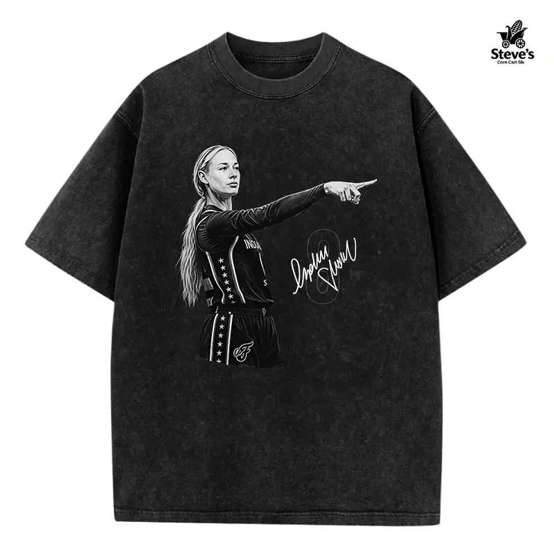 Men's Casual Soft Cotton Customized Washed T-Shirt - Short-Sleeve Round Neck, Sophie Cunningham Pointing Double Print, Figure-Hugging Multi-Size Breathable Machine-Safe Streetwear Christmas Tops