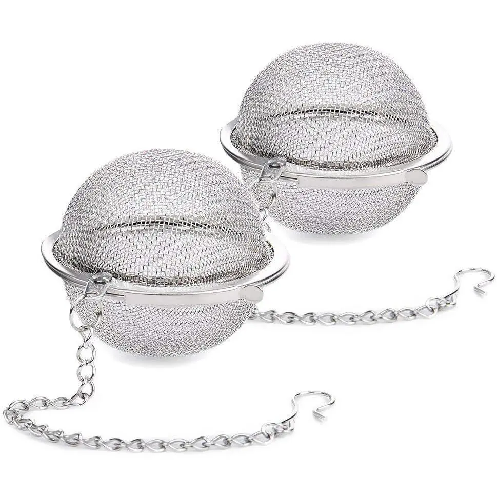 2Pcs Stainless Steel Tea Infuser Strainer, 2.04 Inch Metal Fine Mesh Tea Spice Ball for Loose Leaf Tea, Tea Filter with Chain Hook, Tea Interval Diffuser for Spices, Seasonings