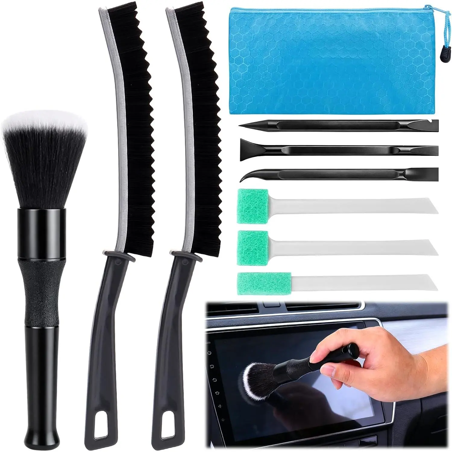 Detailing Kit Interior, Interior Cleaner Brush Set,10 Pcs |  Care Detail & Cleaning Supplies Accessories Kits Tool,Suitable for Auto,SUV,,Sedan,Dashboard,Panel,
