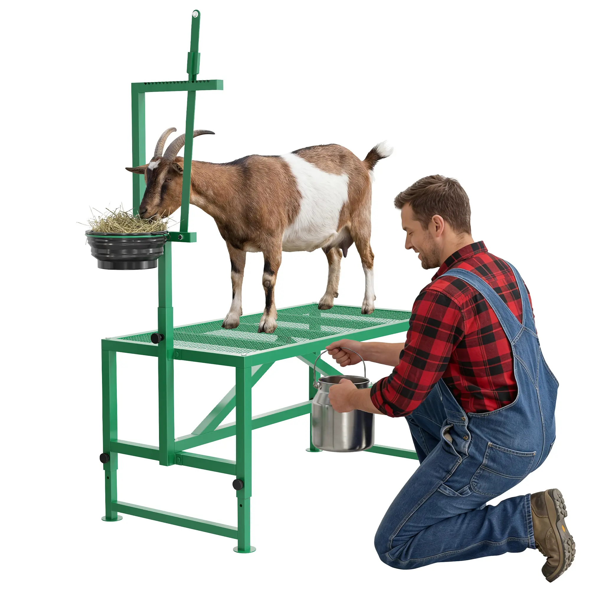Heavy Duty 180kg Goat Stand with Feed Bin, 35 Inch Goat Milking Stand Adjustable Headpiece & Legs, Livestock Table for Grooming, Shearing, Physical Examination