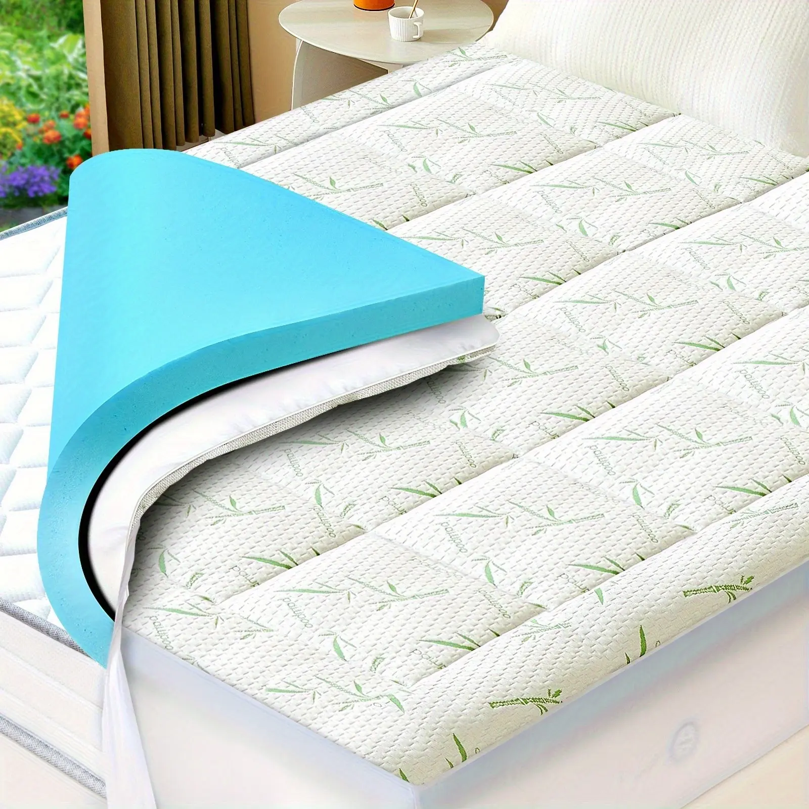 Classic Simple White Style, Extra Large Mattress Topper Surface Layer Double-Layer Gel, Mattress Topper Protective Sleeve, Bring Comfortable Experience