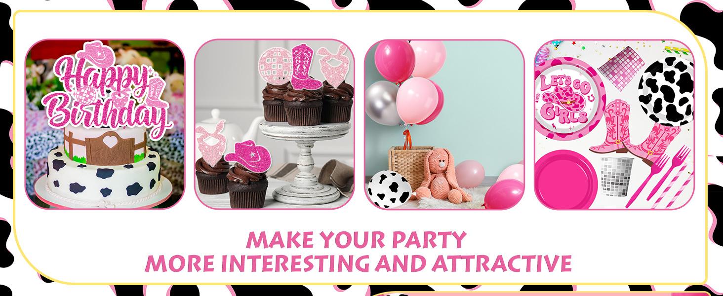 Birthday Party Decorations, 222Pcs Disco Cowgirl Party Decorations Plates Napkins Cups Banner Hanging Swirl Tablecloth Balloons Cake Topper for Western Cowgirl Bachelorette Party Decorations