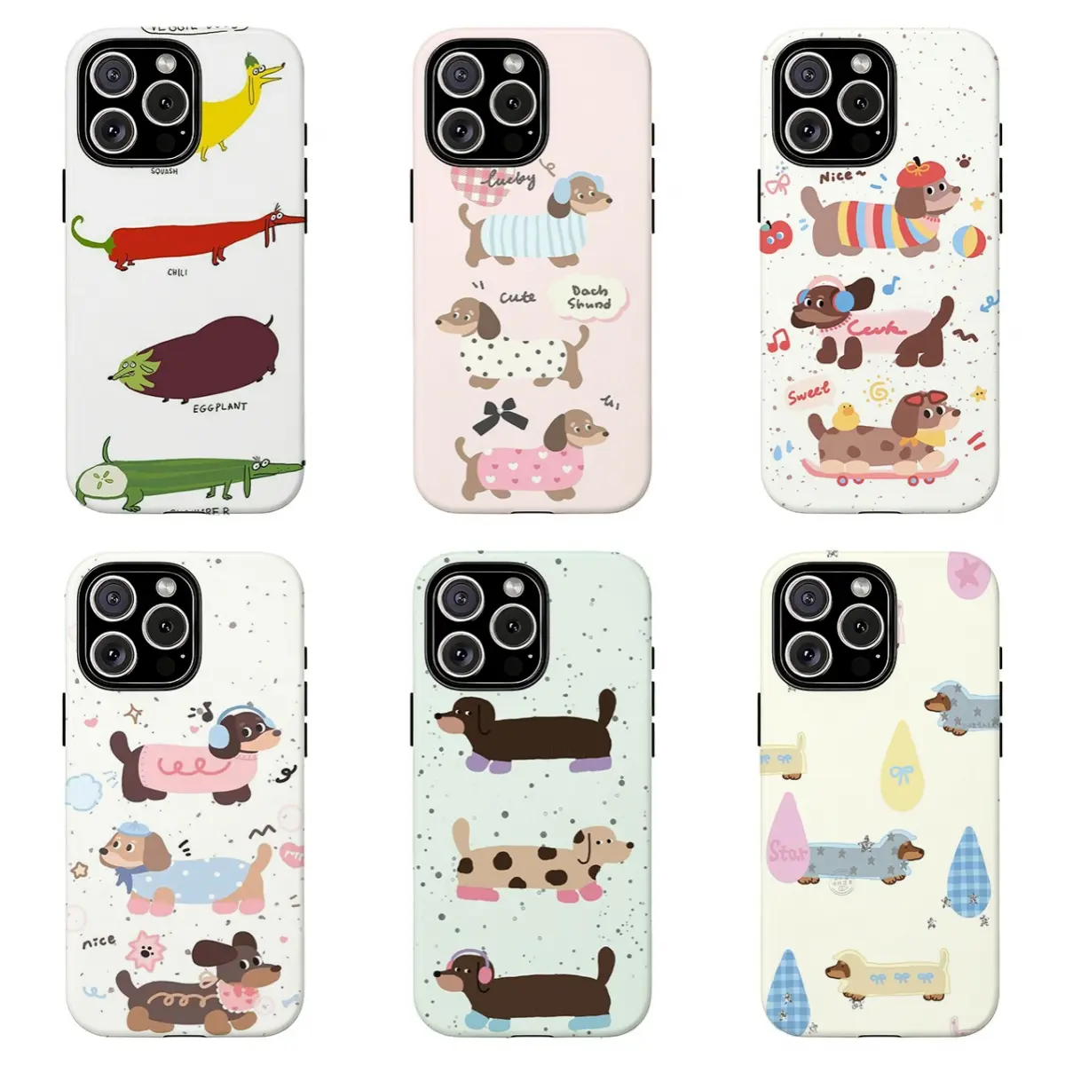 Cute Cartoon Dachshund Sausage Dog Custom Plastic Smartphone Case - Soft Pastel Coquette Cottagecore Kawaii Style, Handheld Shell, Compatible with iPhone 11-17 Pro Max & Samsung S22-S26, Unisex Gift for Anime Lovers, Cellphone