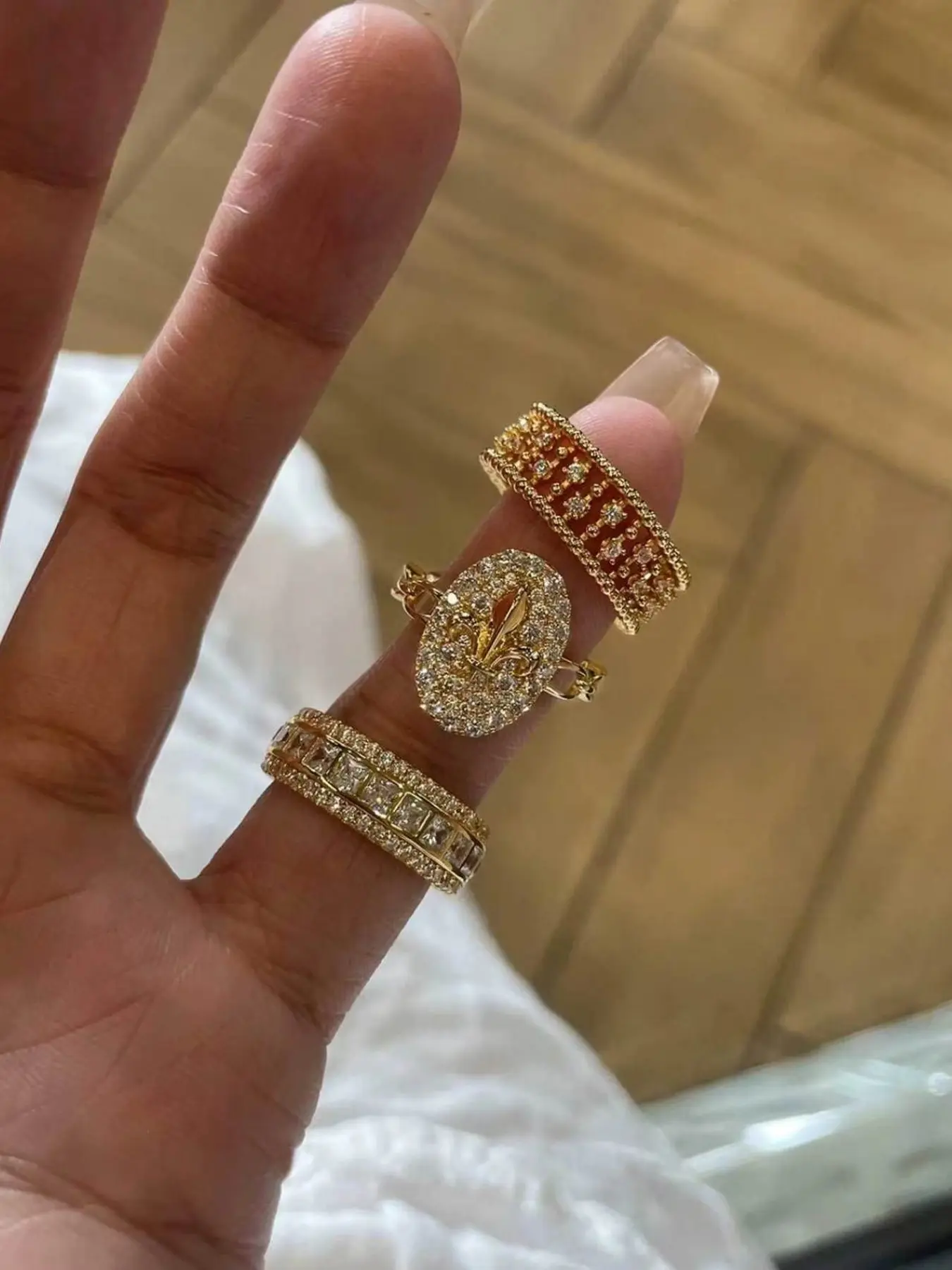 3 Piece Set Vintage Elegant Luxurious Cubic Zirconia Geometric Diamond Ring Set, Stackable Rings, Ring Jewelry, Perfect for Women Daily, Dates, Parties, Holidays, Gatherings