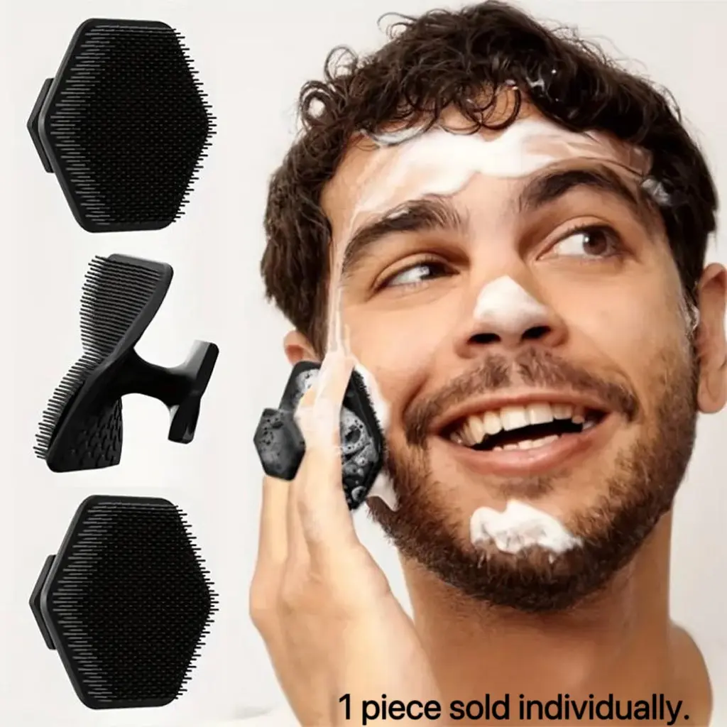 Men's Portable Silicone Face Brush Set, Deep Cleansing Exfoliating Tool, Beard Trimming Kit, Massage Function, Face Scrubber Tool, Travel Organizer Bag Included