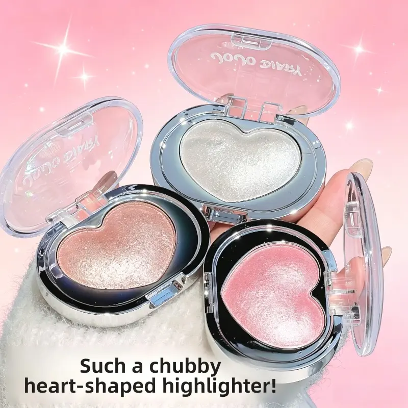 Heart-shaped Diamond Glitter 3-Color Highlighter Palette, Multi Dimensional Shimmer, Fine Pearlescent Brightening Powder in Champagne Gold, Satin Pink, Skin-friendly with No Powder Fallout, Three-dimensional Contouring Highlighter for Beginners