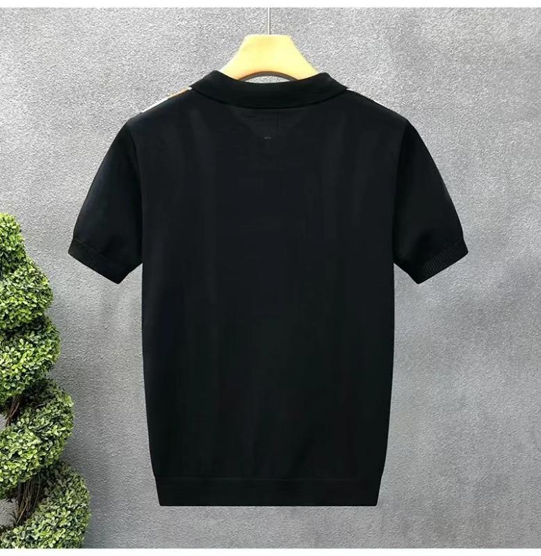 Kyn Apparel Summer New Men Slim-fit Luxury Knitted Polo Shirt Striped Patchwork T-shirt Casual Zipper Short Sleeve Tops Business Knitwear