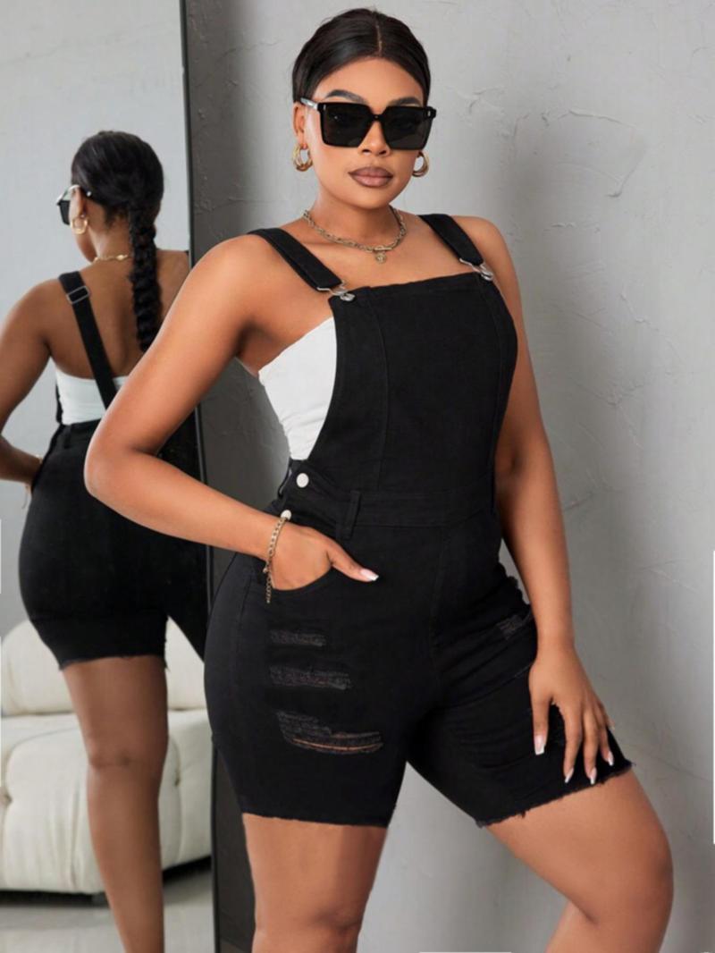 Women's Pocket Denim Overalls, Casual Fashion Overalls for Daily Wear, Ladies Clothes for Summer