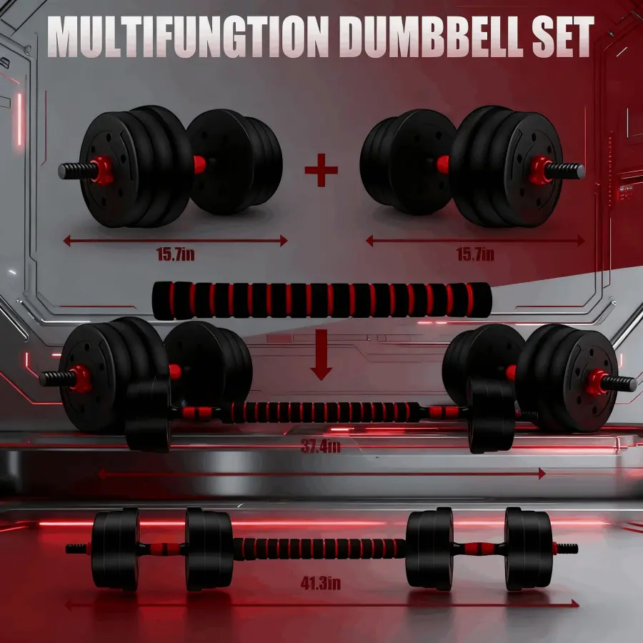 Adjustable 44lbs Dumbbell Set – 3-in-1 Barbell, Dumbbell, and Push-Up Stand for Home & Gym Workouts