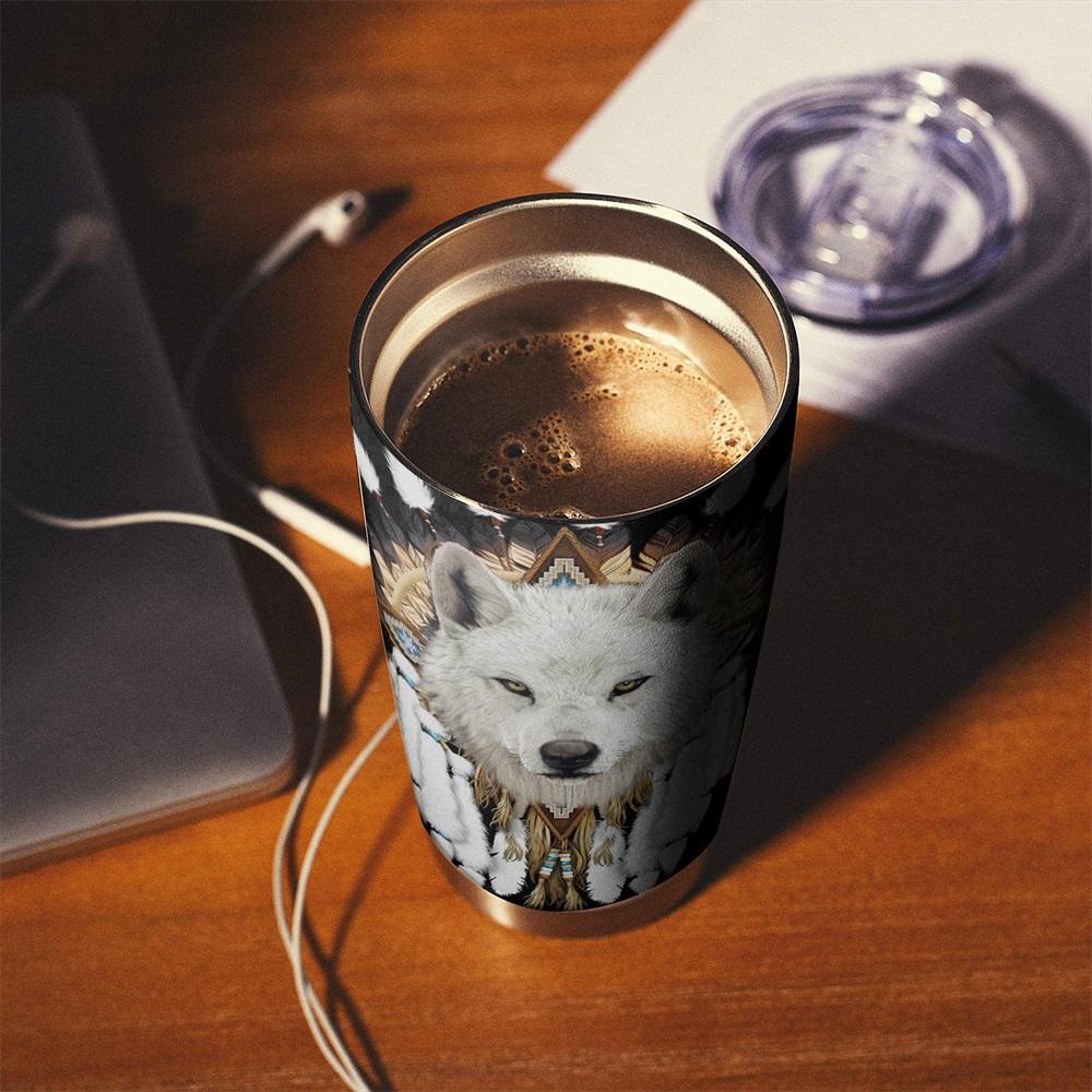 20oz Tumbler, 1 Count Wolf Pattern Stainless Steel Cup, Insulated and Durable Cup, Great Gifts for Wolf Lovers and People Who Love Indian Culture, Drinkware, Bottles, Insulated Water Bottle