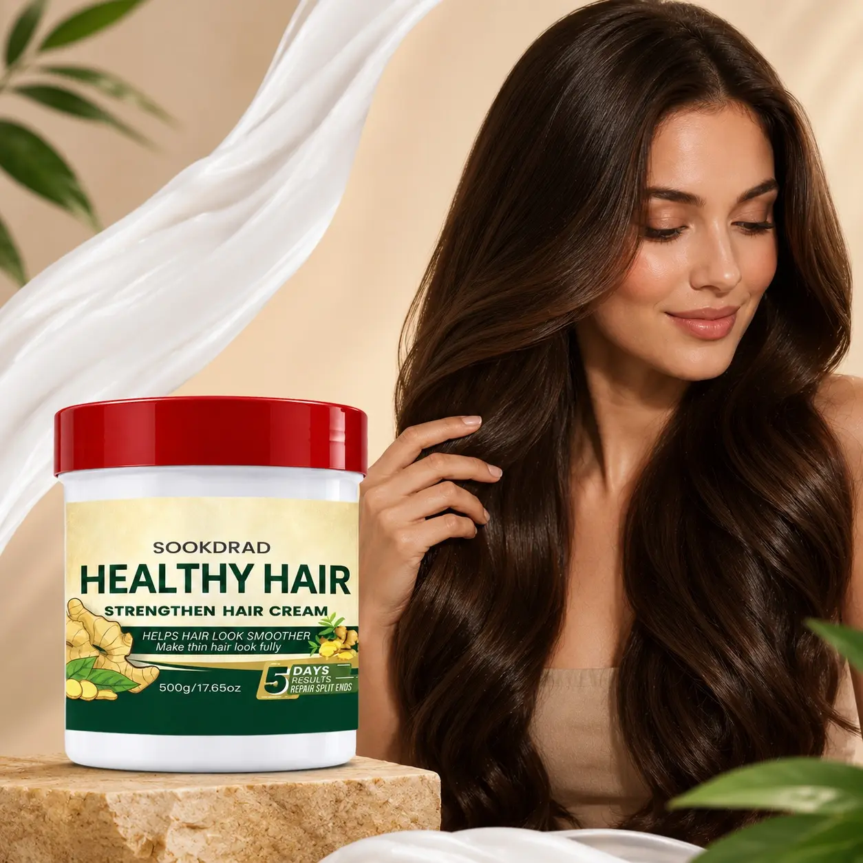 Hair Strengthen Cream, Ginger, Repair Split Ends, Smoother Hair, Fuller Thin Hair, 5 Days Results, 500g