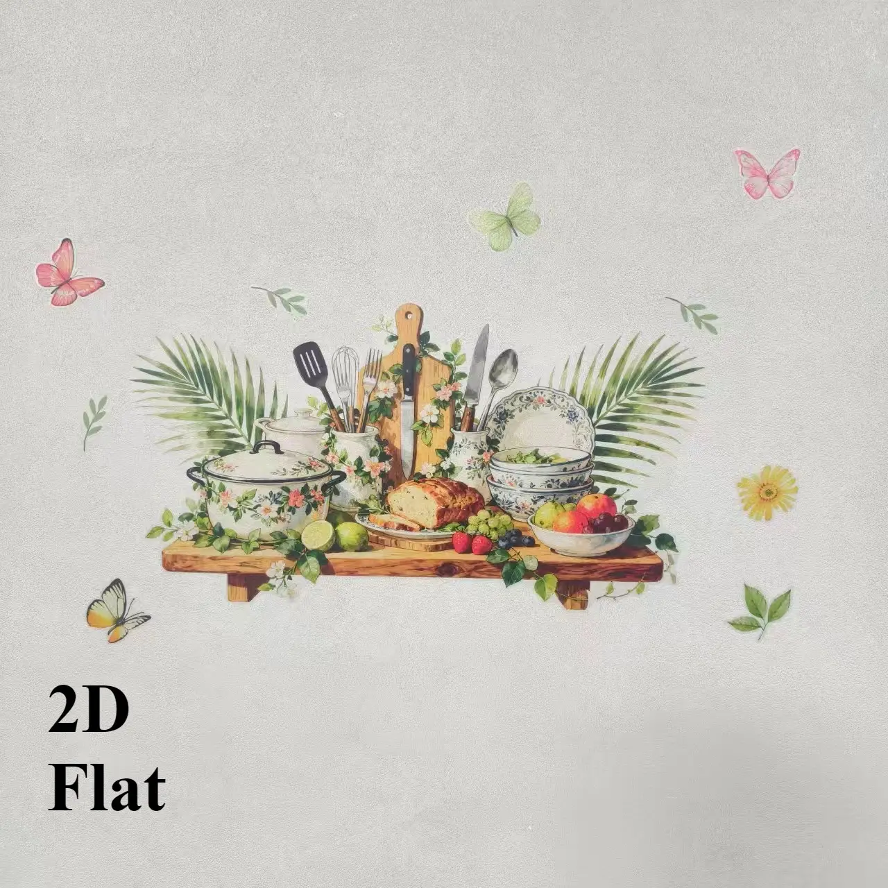 A (30*60cm) 2D flat kitchen utensils shovel retro pastoral style wall sticker, home decor wall stickers, entrance background sticker, Decorative wall sticker, self-adhesive M20497-KR, Wall Stickers Decorations